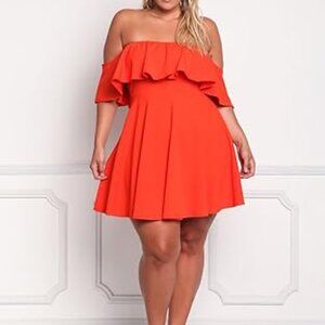 ROSIANNA Women's Off Shoulder Strapless Ruffle Mini Plus Size Swing Dres…